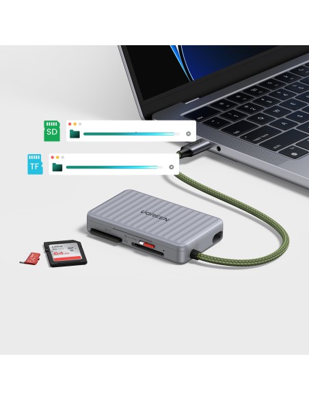 
SD microSD USB-C atminties kortelių skaitytuvas – pilkas

