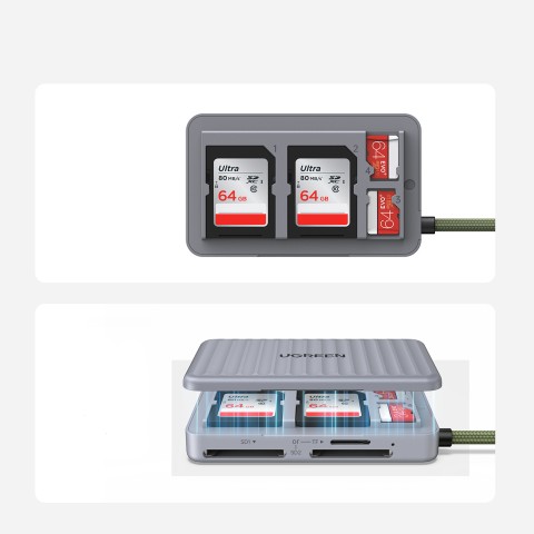 
SD microSD USB-C atminties kortelių skaitytuvas – pilkas
