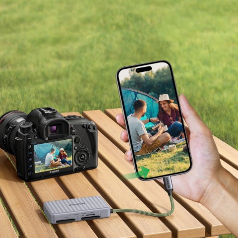 
SD microSD USB-C atminties kortelių skaitytuvas – pilkas
