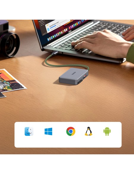
SD microSD USB-C atminties kortelių skaitytuvas – pilkas
