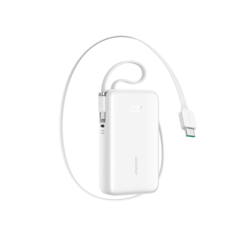 
JR-PR2 10000mAh 35W išorinė baterija su ištraukiamu USB-C laidu ir iPhone Lightning laidu – balta
