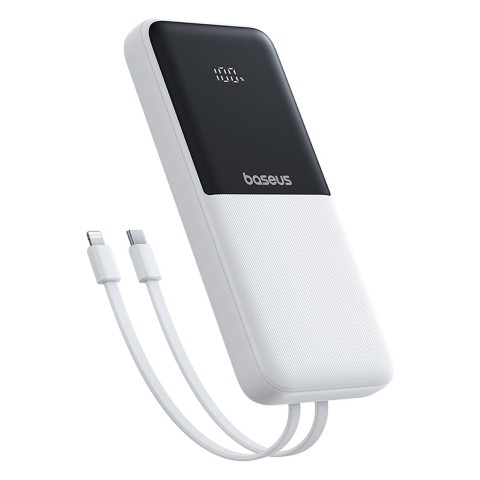 
„Lipow“ 10000mAh 22,5W išorinė baterija su integruotu USB-C „iPhone“ „Lightning“ laidu – balta
