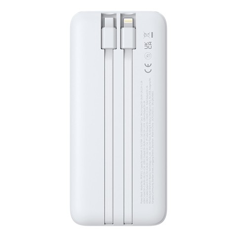 
„Lipow“ 10000mAh 22,5W išorinė baterija su integruotu USB-C „iPhone“ „Lightning“ laidu – balta
