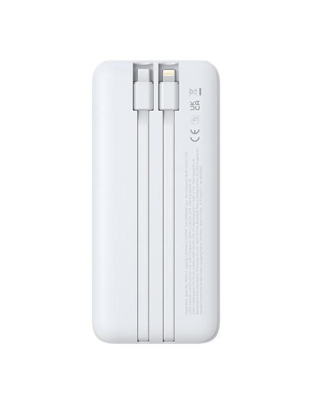 
„Lipow“ 10000mAh 22,5W išorinė baterija su integruotu USB-C „iPhone“ „Lightning“ laidu – balta
