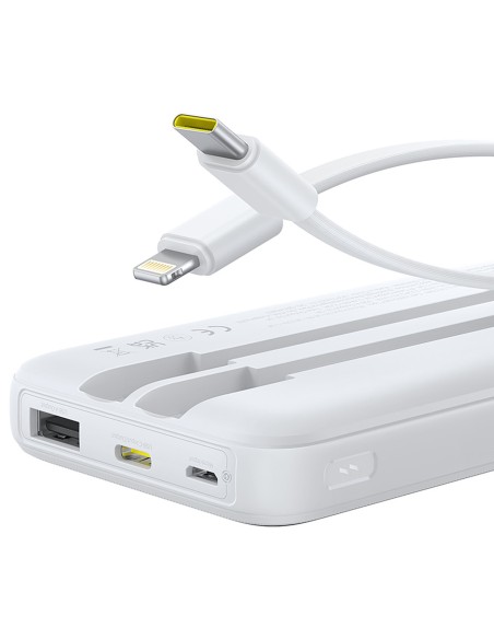 
„Lipow“ 10000mAh 22,5W išorinė baterija su integruotu USB-C „iPhone“ „Lightning“ laidu – balta
