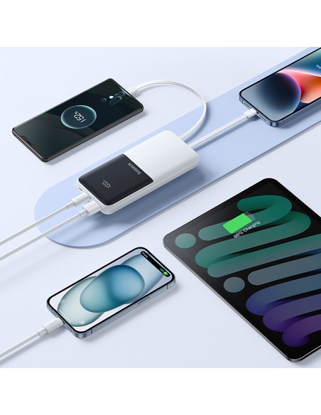 
„Lipow“ 10000mAh 22,5W išorinė baterija su integruotu USB-C „iPhone“ „Lightning“ laidu – balta
