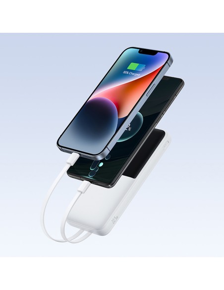 
„Lipow“ 10000mAh 22,5W išorinė baterija su integruotu USB-C „iPhone“ „Lightning“ laidu – balta
