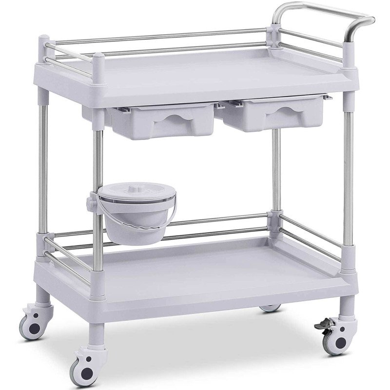 Kosmetikos procedūrų laboratorinis vežimėlis su 2 lentynomis ir 2 stalčiais 83 x 72 x 91 cm 40 kg
