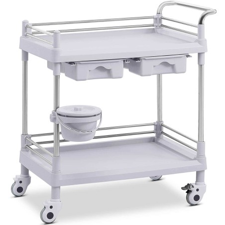 Kosmetikos procedūrų laboratorinis vežimėlis su 2 lentynomis ir 2 stalčiais 83 x 72 x 91 cm 40 kg Kosmetikos procedūrų laboratorinis vežimėlis su 2 lentynomis ir 2 stalčiais 83 x 72 x 91 cm 40 kg