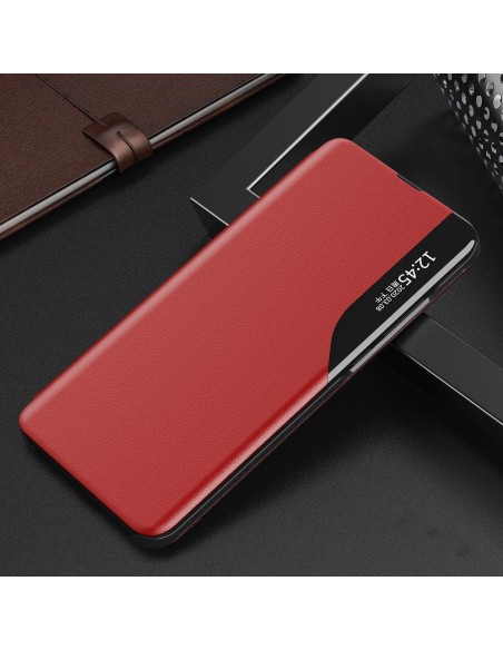 
„Samsung Galaxy S25“ ekologiškos odos dėklas su atlenkiamu stovu – raudonas
