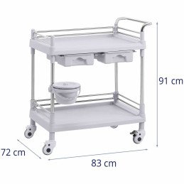 Kosmetikos procedūrų laboratorinis vežimėlis su 2 lentynomis ir 2 stalčiais 83 x 72 x 91 cm 40 kg