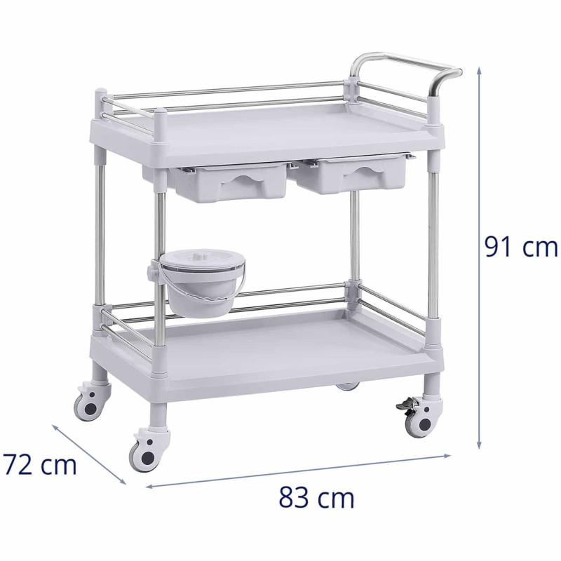 Kosmetikos procedūrų laboratorinis vežimėlis su 2 lentynomis ir 2 stalčiais 83 x 72 x 91 cm 40 kg