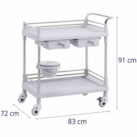 Kosmetikos procedūrų laboratorinis vežimėlis su 2 lentynomis ir 2 stalčiais 83 x 72 x 91 cm 40 kg Kosmetikos procedūrų laboratorinis vežimėlis su 2 lentynomis ir 2 stalčiais 83 x 72 x 91 cm 40 kg