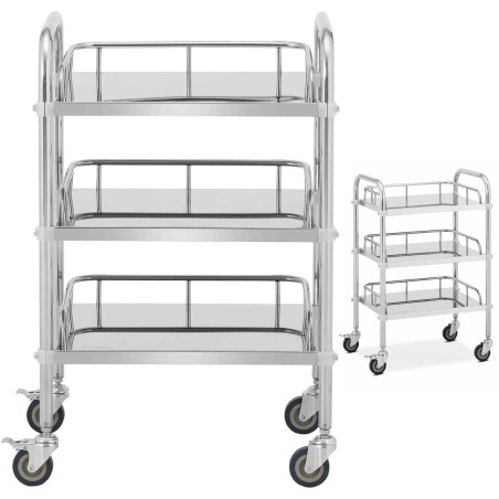 Kosmetinio gydymo laboratorinis vežimėlis iš plieno 3 lentynos 55 x 39 x 87 cm 15 kg Kosmetinio gydymo laboratorinis vežimėlis iš plieno 3 lentynos 55 x 39 x 87 cm 15 kg