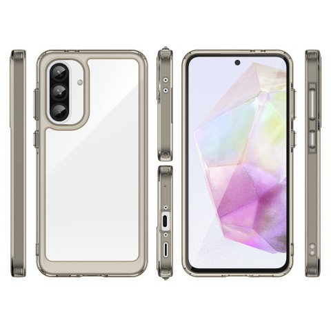
„Samsung Galaxy A56 Outer Space“ dėklas su lanksčiu rėmeliu – pusiau permatomas
