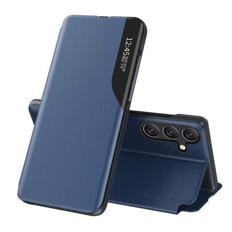 
„Samsung Galaxy A26“ ekologiškos odos dėklas su atlenkiamu stovu – mėlynas
