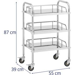 Kosmetinio gydymo laboratorinis vežimėlis iš plieno 3 lentynos 55 x 39 x 87 cm 15 kg