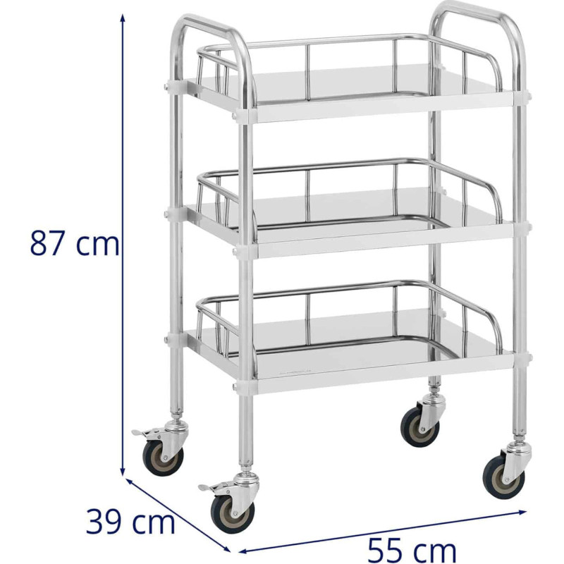 Kosmetinio gydymo laboratorinis vežimėlis iš plieno 3 lentynos 55 x 39 x 87 cm 15 kg
