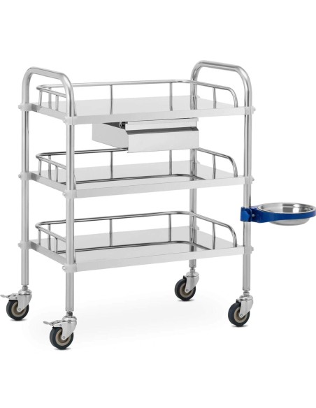 Kosmetinio gydymo laboratorinis vežimėlis iš plieno 3 lentynos 1 stalčius 65 x 60 x 86,5 cm 15 kg Kosmetinio gydymo laboratorinis vežimėlis iš plieno 3 lentynos 1 stalčius 65 x 60 x 86,5 cm 15 kg