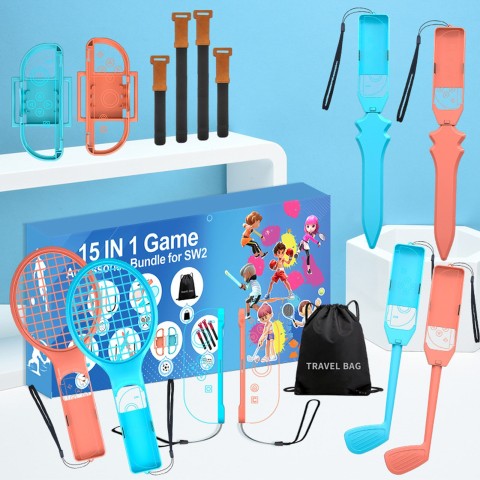 
15 viename šeimos priedų rinkinys, skirtas „Nintendo Switch 2“ – oranžinė ir mėlyna
