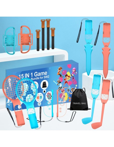 
15 viename šeimos priedų rinkinys, skirtas „Nintendo Switch 2“ – oranžinė ir mėlyna
