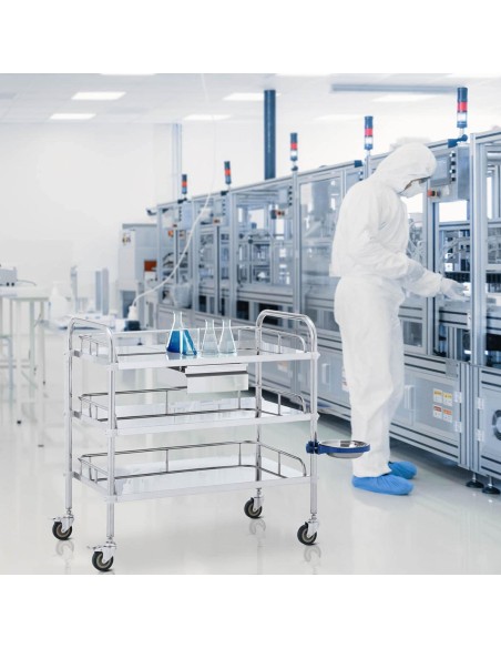 Kosmetinio gydymo laboratorinis vežimėlis iš plieno 3 lentynos 1 stalčius 65 x 60 x 86,5 cm 15 kg Kosmetinio gydymo laboratorinis vežimėlis iš plieno 3 lentynos 1 stalčius 65 x 60 x 86,5 cm 15 kg