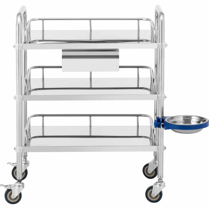 Kosmetinio gydymo laboratorinis vežimėlis iš plieno 3 lentynos 1 stalčius 65 x 60 x 86,5 cm 15 kg