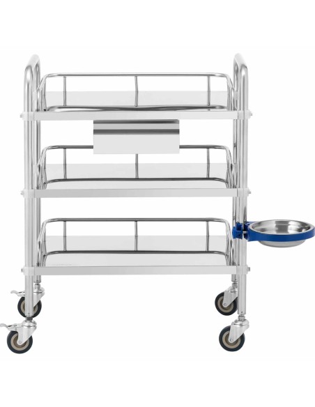 Kosmetinio gydymo laboratorinis vežimėlis iš plieno 3 lentynos 1 stalčius 65 x 60 x 86,5 cm 15 kg Kosmetinio gydymo laboratorinis vežimėlis iš plieno 3 lentynos 1 stalčius 65 x 60 x 86,5 cm 15 kg