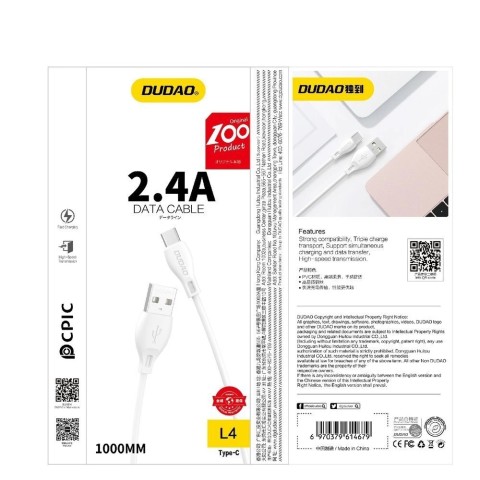 
USB-A - iPhone Lightning 2.4A laidas 1 m - baltas
