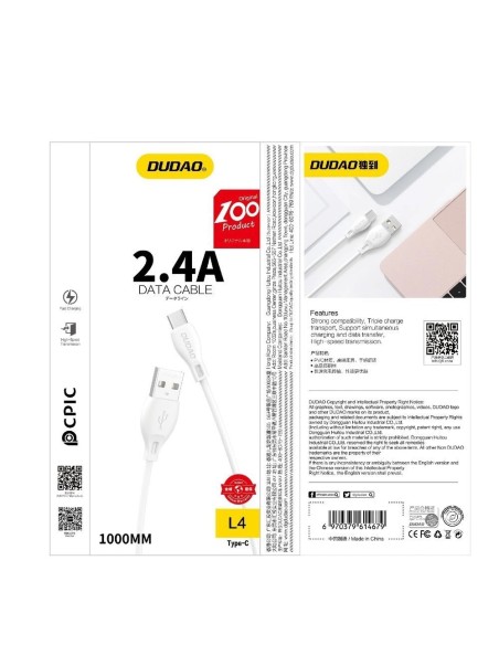 
USB-A - iPhone Lightning 2.4A laidas 1 m - baltas
