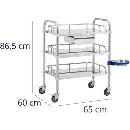 Kosmetinio gydymo laboratorinis vežimėlis iš plieno 3 lentynos 1 stalčius 65 x 60 x 86,5 cm 15 kg