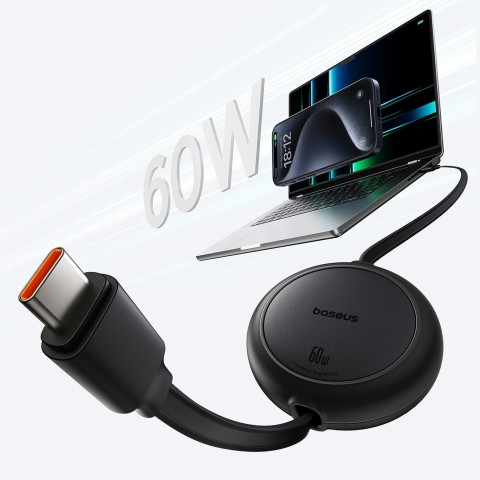 
USB-C Free2Pull 60W 1m ištraukiamas laidas – juodas
