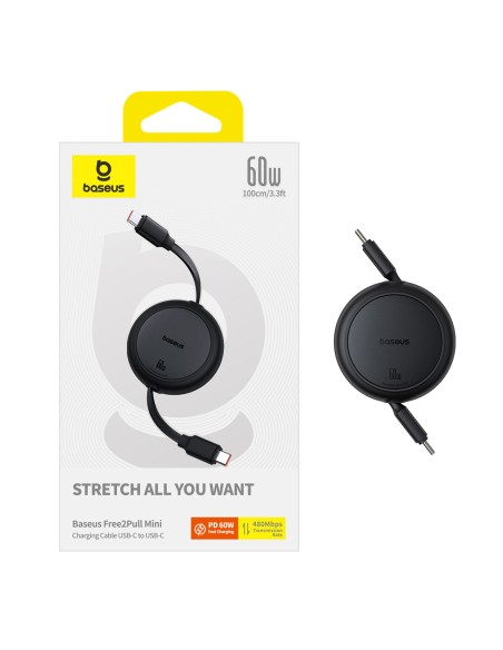 
USB-C Free2Pull 60W 1m ištraukiamas laidas – juodas
