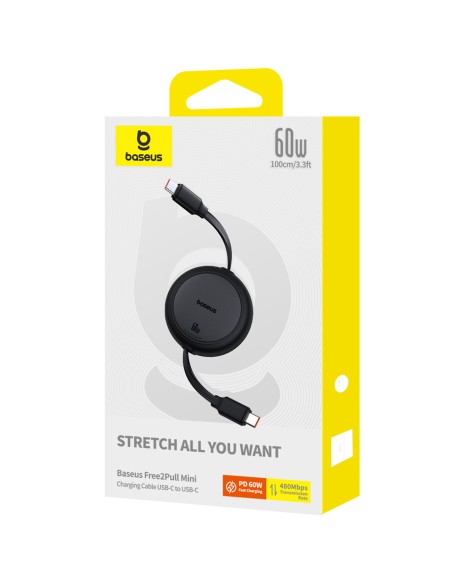 
USB-C Free2Pull 60W 1m ištraukiamas laidas – juodas
