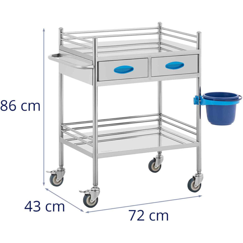 Kosmetinio gydymo laboratorinis vežimėlis STEEL 2 lentynos 2 stalčiai 72 x 43 x 86 cm 40 kg