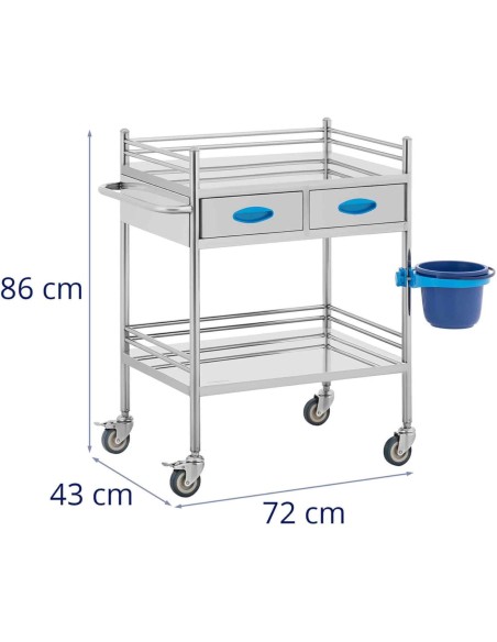 Kosmetinio gydymo laboratorinis vežimėlis STEEL 2 lentynos 2 stalčiai 72 x 43 x 86 cm 40 kg Kosmetinio gydymo laboratorinis vežimėlis STEEL 2 lentynos 2 stalčiai 72 x 43 x 86 cm 40 kg