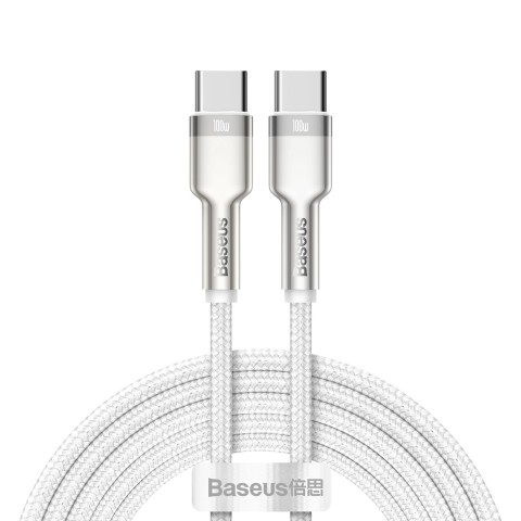 
„Cafule Metal“ 100 W 2 m USB-C laidas – baltas
