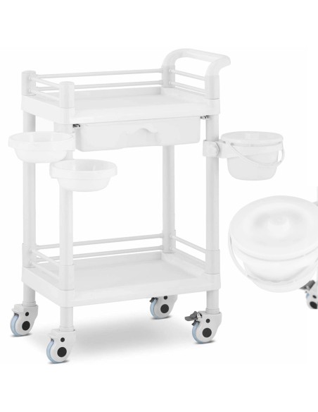 Kosmetikos laboratorinis vežimėlis 2 lentynos 1 stalčius 3 konteineriai 61 x 57 x 91 cm 20 kg Kosmetikos laboratorinis vežimėlis 2 lentynos 1 stalčius 3 konteineriai 61 x 57 x 91 cm 20 kg