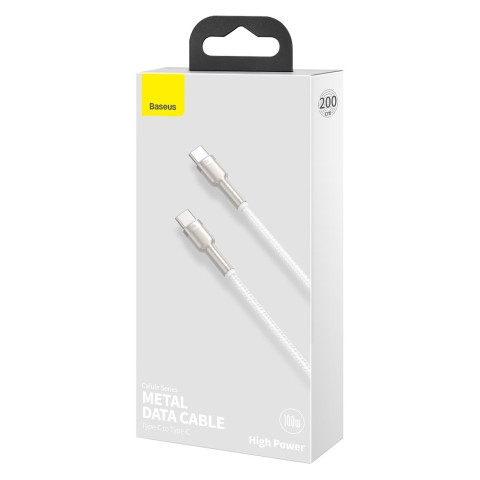 
„Cafule Metal“ 100 W 2 m USB-C laidas – baltas
