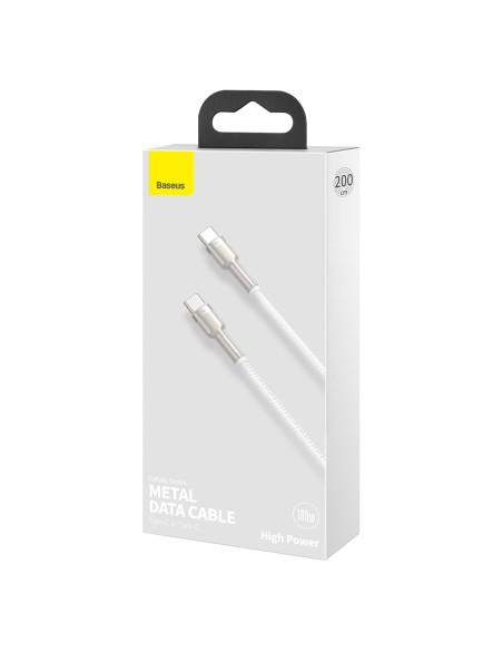 
„Cafule Metal“ 100 W 2 m USB-C laidas – baltas
