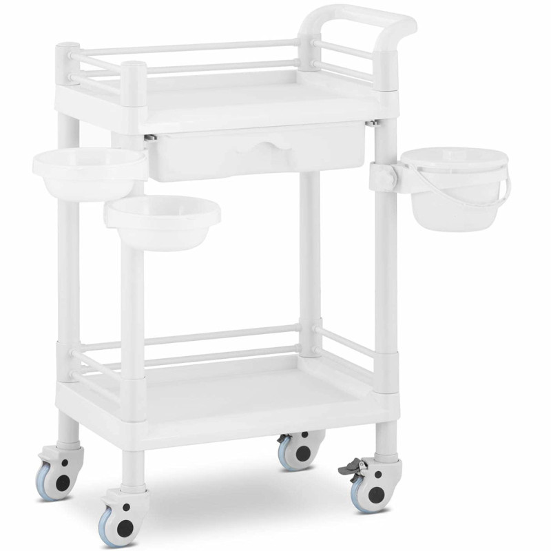 Kosmetikos laboratorinis vežimėlis 2 lentynos 1 stalčius 3 konteineriai 61 x 57 x 91 cm 20 kg