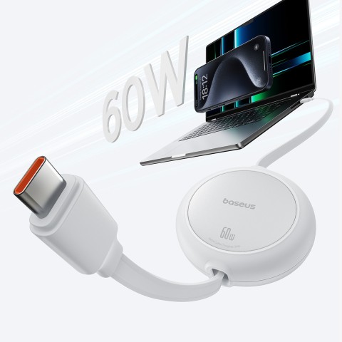 
USB-C „Free2Pull“ 60 W 1 m ištraukiamas laidas – baltas
