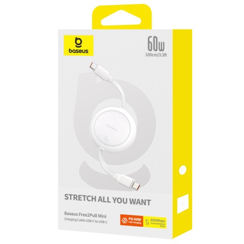
USB-C „Free2Pull“ 60 W 1 m ištraukiamas laidas – baltas
