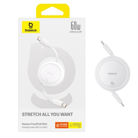 
USB-C „Free2Pull“ 60 W 1 m ištraukiamas laidas – baltas
