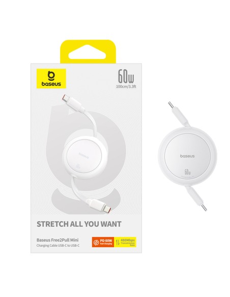 
USB-C „Free2Pull“ 60 W 1 m ištraukiamas laidas – baltas
