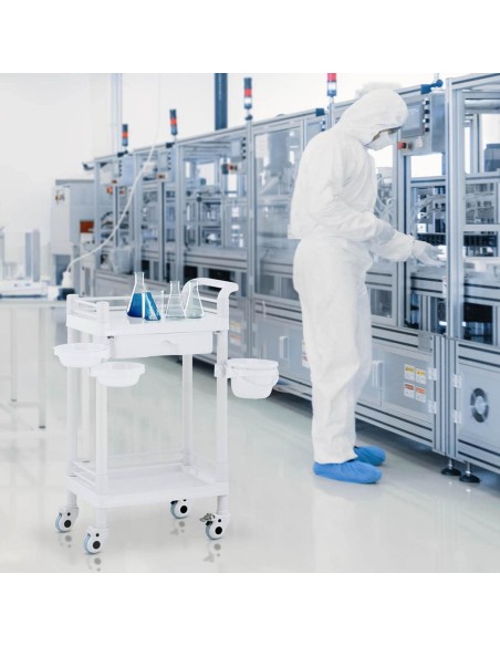 Kosmetikos laboratorinis vežimėlis 2 lentynos 1 stalčius 3 konteineriai 61 x 57 x 91 cm 20 kg Kosmetikos laboratorinis vežimėlis 2 lentynos 1 stalčius 3 konteineriai 61 x 57 x 91 cm 20 kg