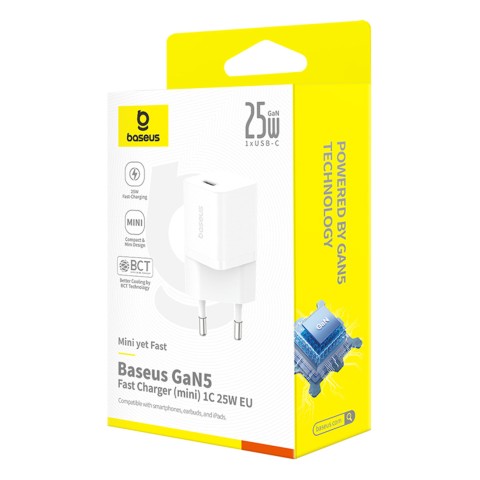 
USB-C GaN5 25W sieninis įkroviklis – baltas
