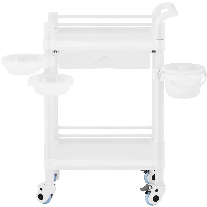 Kosmetikos laboratorinis vežimėlis 2 lentynos 1 stalčius 3 konteineriai 61 x 57 x 91 cm 20 kg