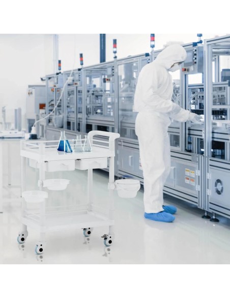 Kosmetikos laboratorinis vežimėlis 2 lentynos 2 stalčiai 3 konteineriai 71 x 45 x 90 cm 20 kg Kosmetikos laboratorinis vežimėlis 2 lentynos 2 stalčiai 3 konteineriai 71 x 45 x 90 cm 20 kg