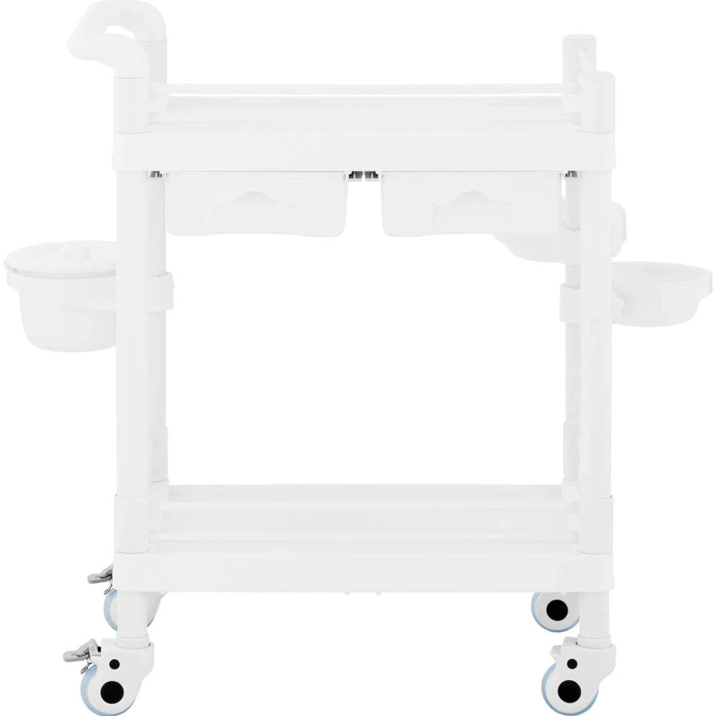 Kosmetikos laboratorinis vežimėlis 2 lentynos 2 stalčiai 3 konteineriai 71 x 45 x 90 cm 20 kg